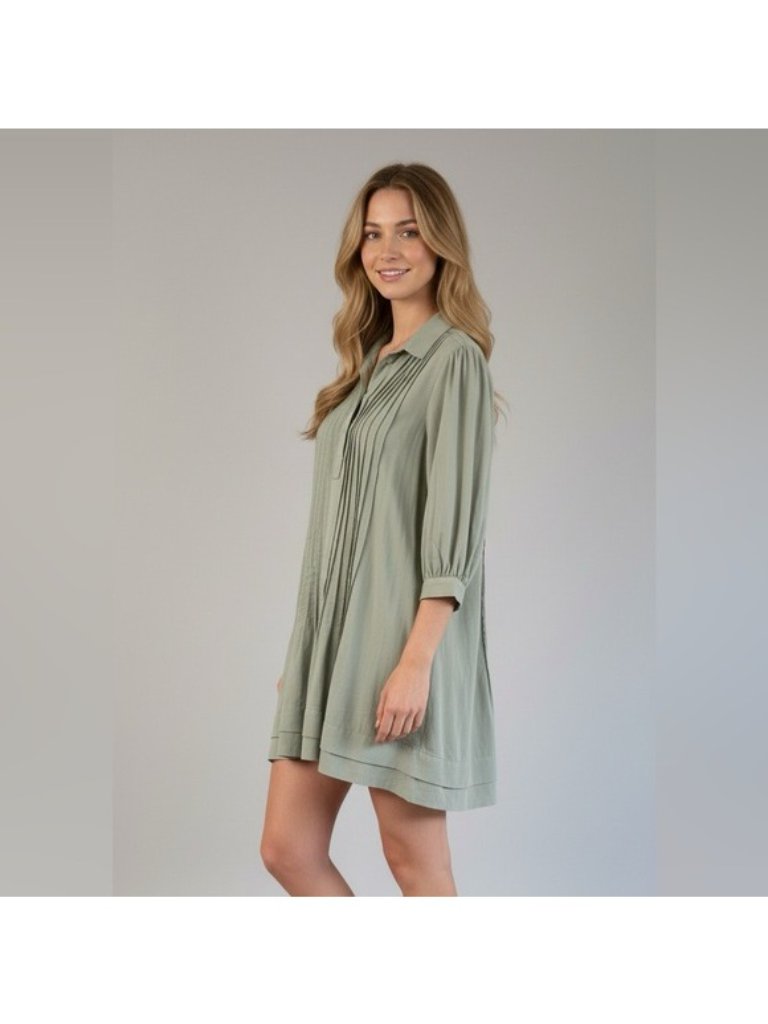Nwt Finley Belinda Tucked Shirt Dress In Sage Green